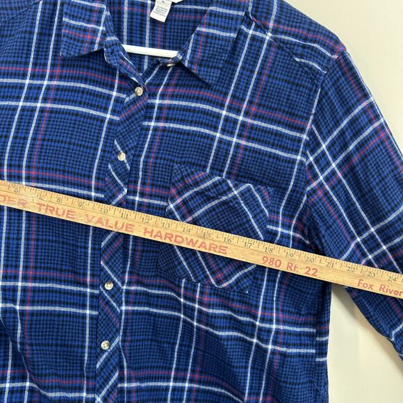 Arizona Jeans Co Button Up Shirt Women’s XL Blue Plaid Flannel Long Sleeves - Picture 6 of 7